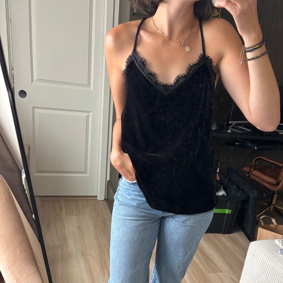 Abercrombie & Fitch Black Velvet Lace Spaghetti Strap Detail Top Cami - Picture 1 of 6